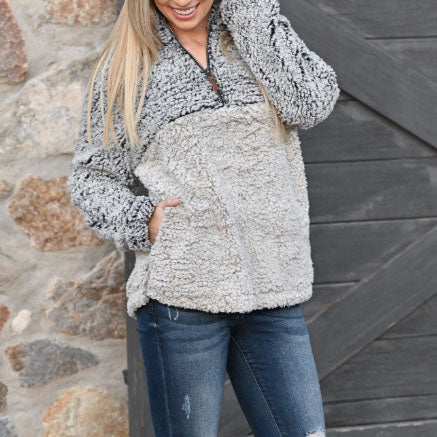 Faux Fur Sherpa Fleece Pullover V8845