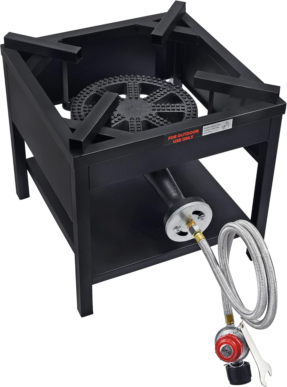 Cast Iron Propane Burner with Adjustable Regulator & Steel Braided Hose D79056