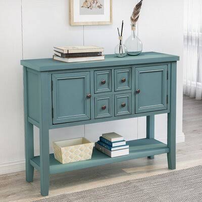 46x22 Wide 4 Drawer Acacia Wood Buffet Table Dark Blue T914