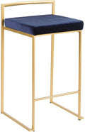 Gold Blue Velvet Stackable Counter Stool Set of 2 F34169