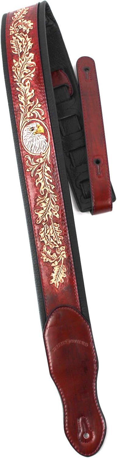 Mahogany Brown Full Grain Leather Guitar Strap Y366
