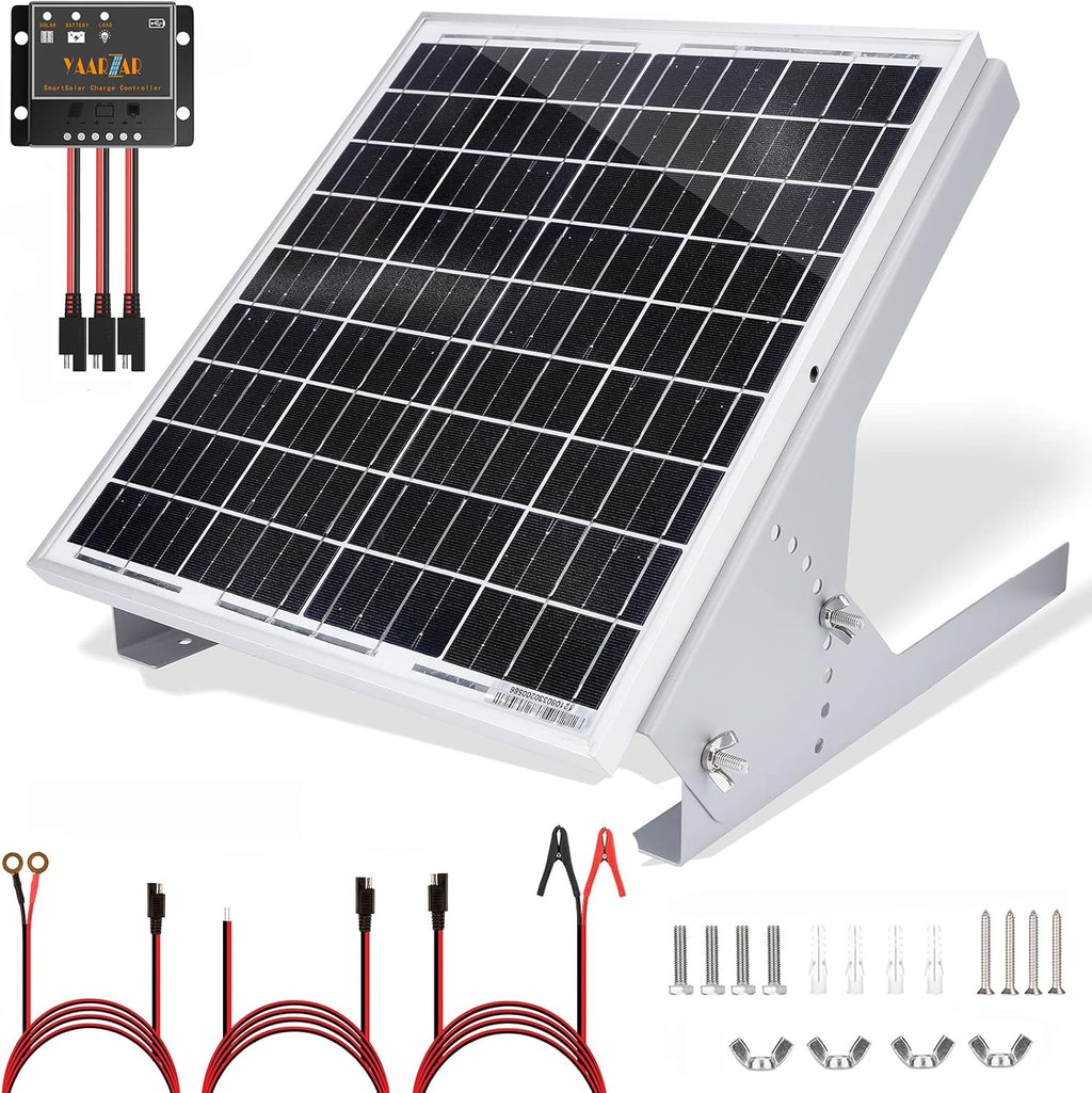 20 Watt 12V Solar Panel Kit with Adjustable Tilt Mount Brackets and 5A PWM Solar Charge Controller J21289