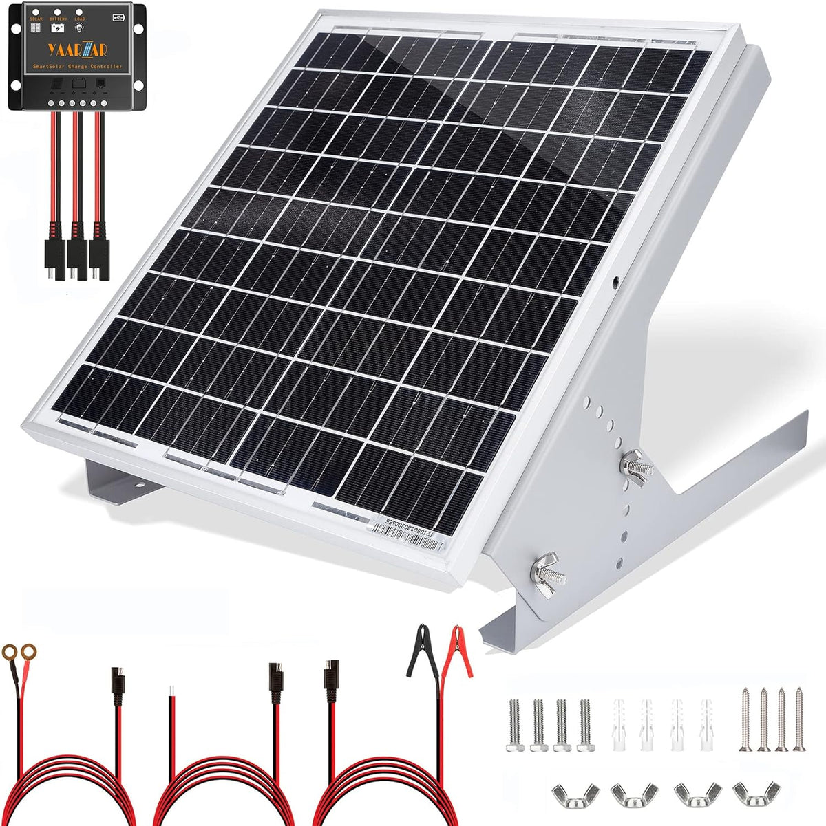 20 Watt 12V Solar Panel Kit with Adjustable Tilt Mount Brackets and 5A PWM Solar Charge Controller J21289