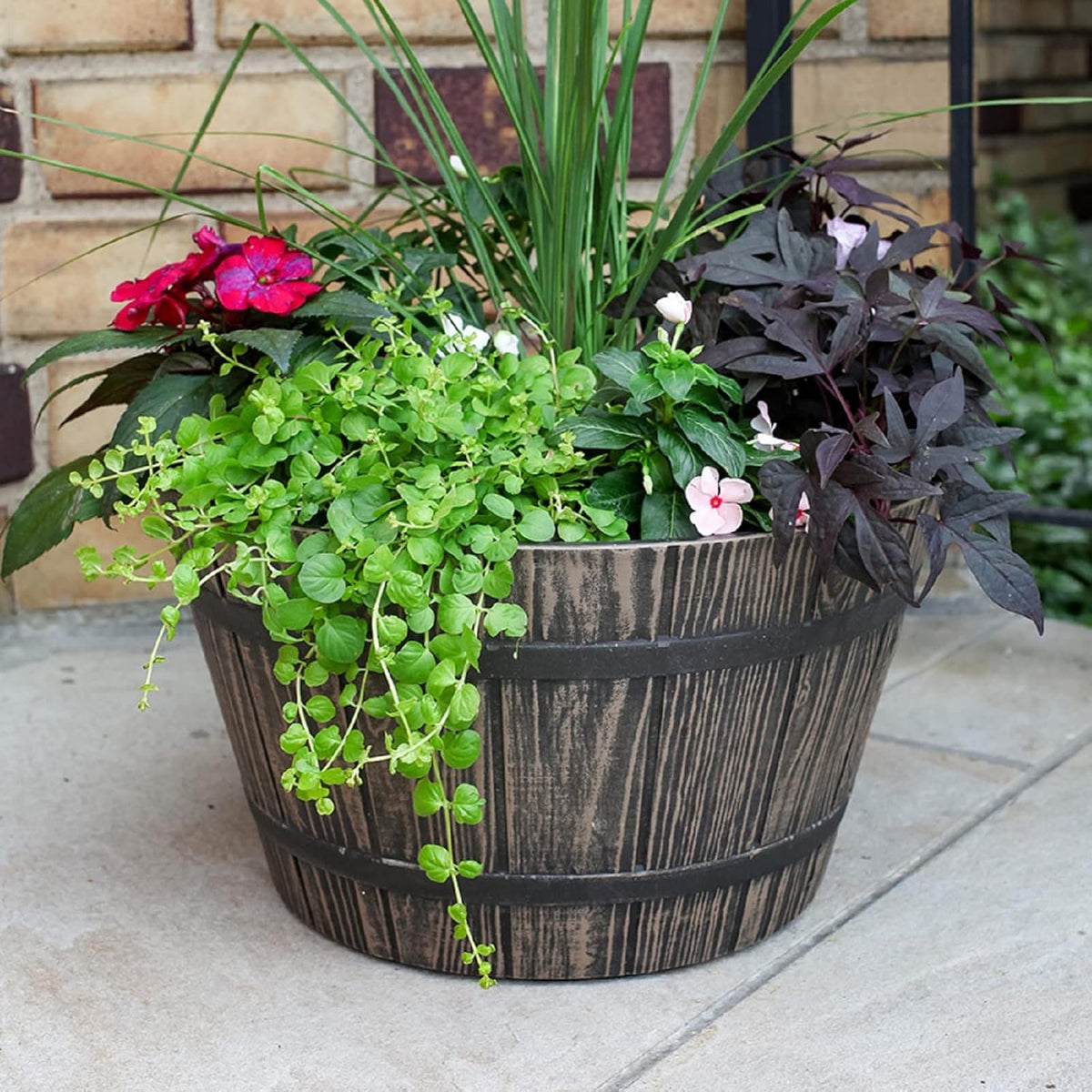 16 Inch Whiskey Barrel Planter in Aged Oak Color N334