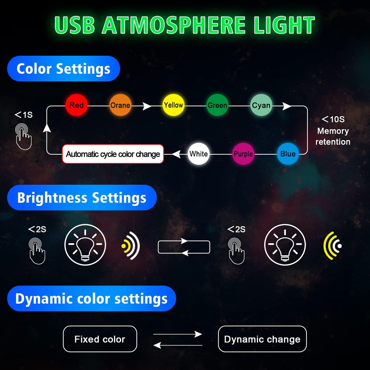 4 Pcs Mini USB LED Light, 8 Colors RGB Car LED Interior Lighting DC 5V Smart USB LED Atmosphere Light V9846