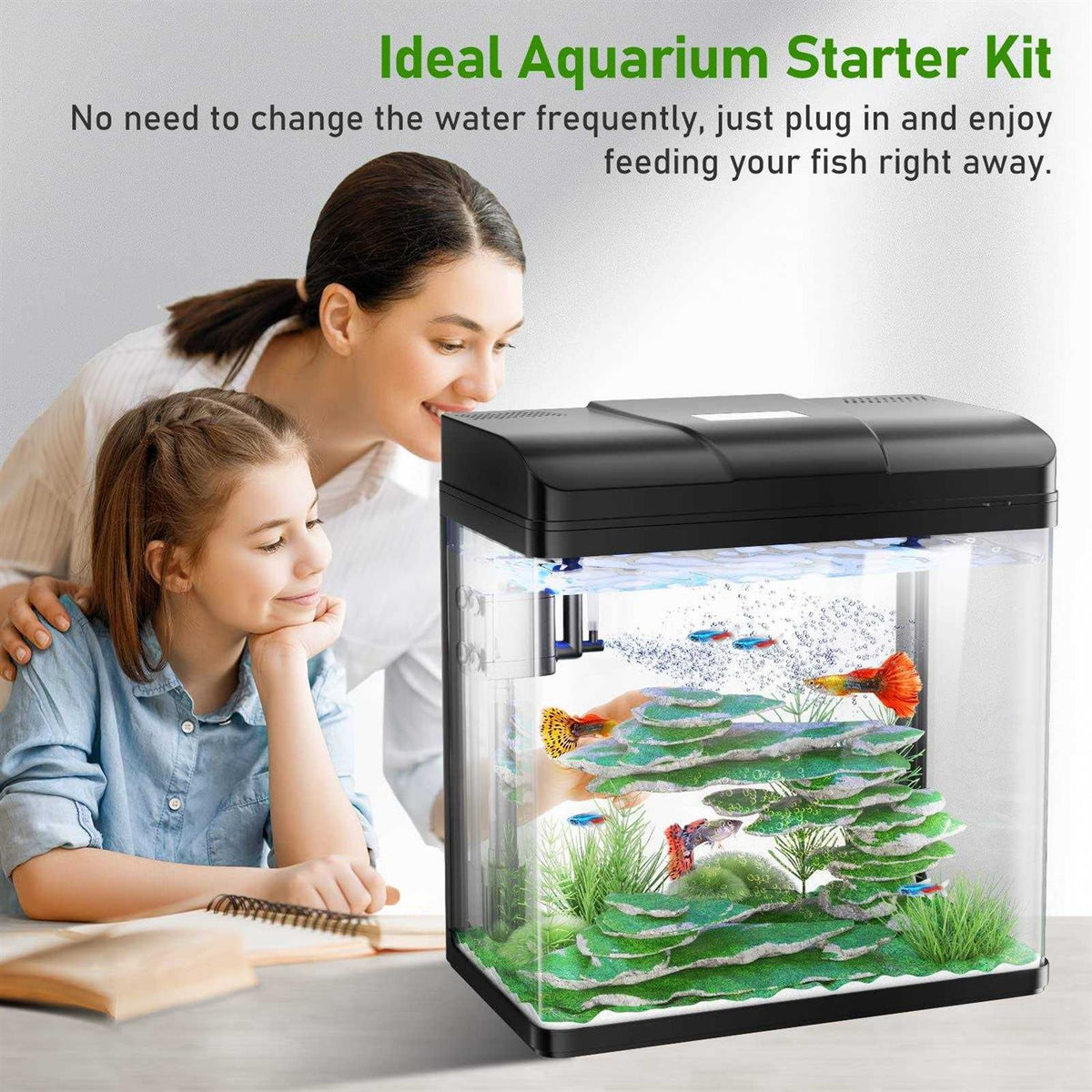 5 Gallon Glass Fish Tank with Air Pump LED Lights Filter E939