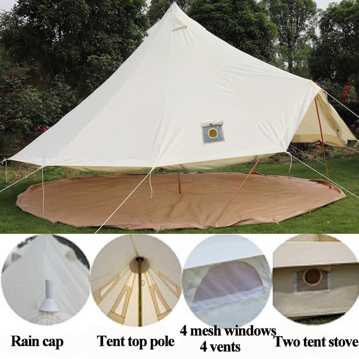 16.4ft Waterproof Oxford Bell Tent with 2 Stove Jacks and Removable Ground Mat T236239