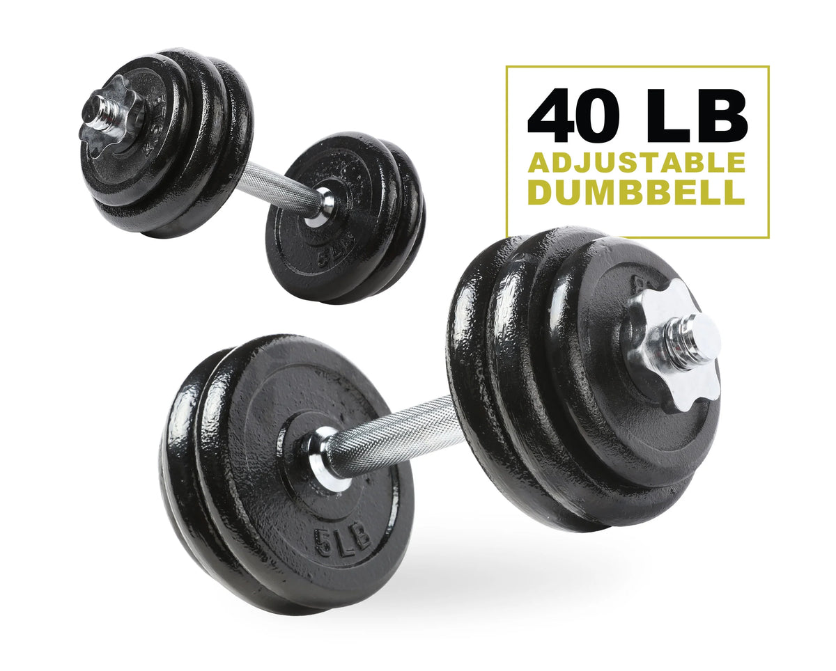 40 lb Adjustable Cast Iron Dumbbell Set with Case T825