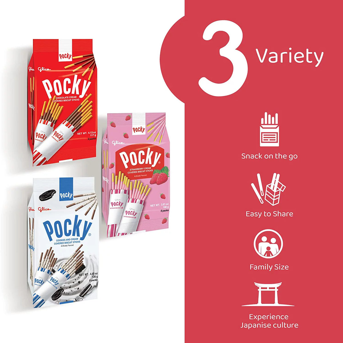 Pocky Sticks Japanese Snacks Variety Pack of 3 I2873
