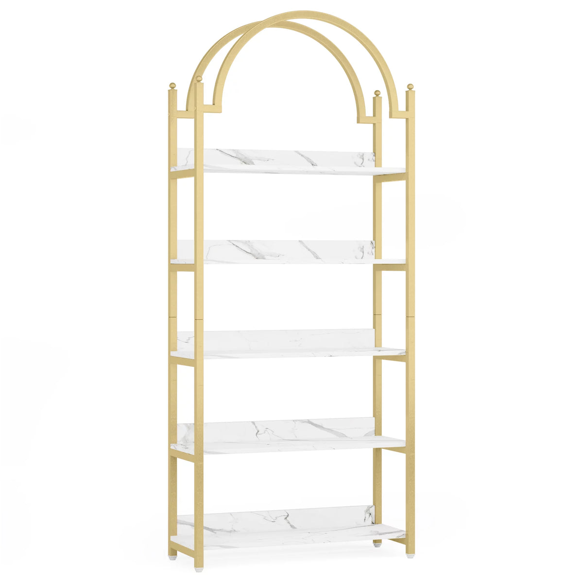 72.4 inch Tall Gold Metal 5 Shelf Arched Bookcase K8421