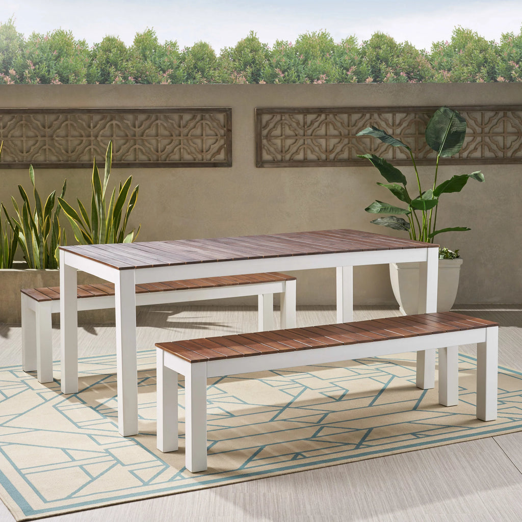 3 Piece Acacia Wood Picnic Dining Set with Benches V68096