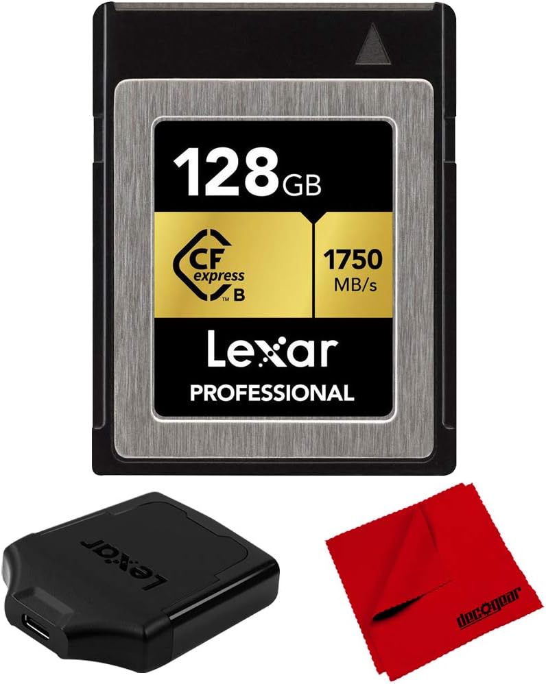 128GB CFexpress Type B Memory Card Bundle with USB 3.1 Reader and Microfiber Cleaning Cloth V8759