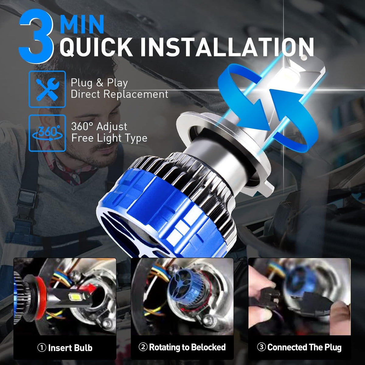 H7 LED Headlight Bulbs 6500K Cool White Pack of 2 B6522