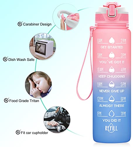 32oz Leakproof Sports Water Bottle with Straw & Time Marker R5274