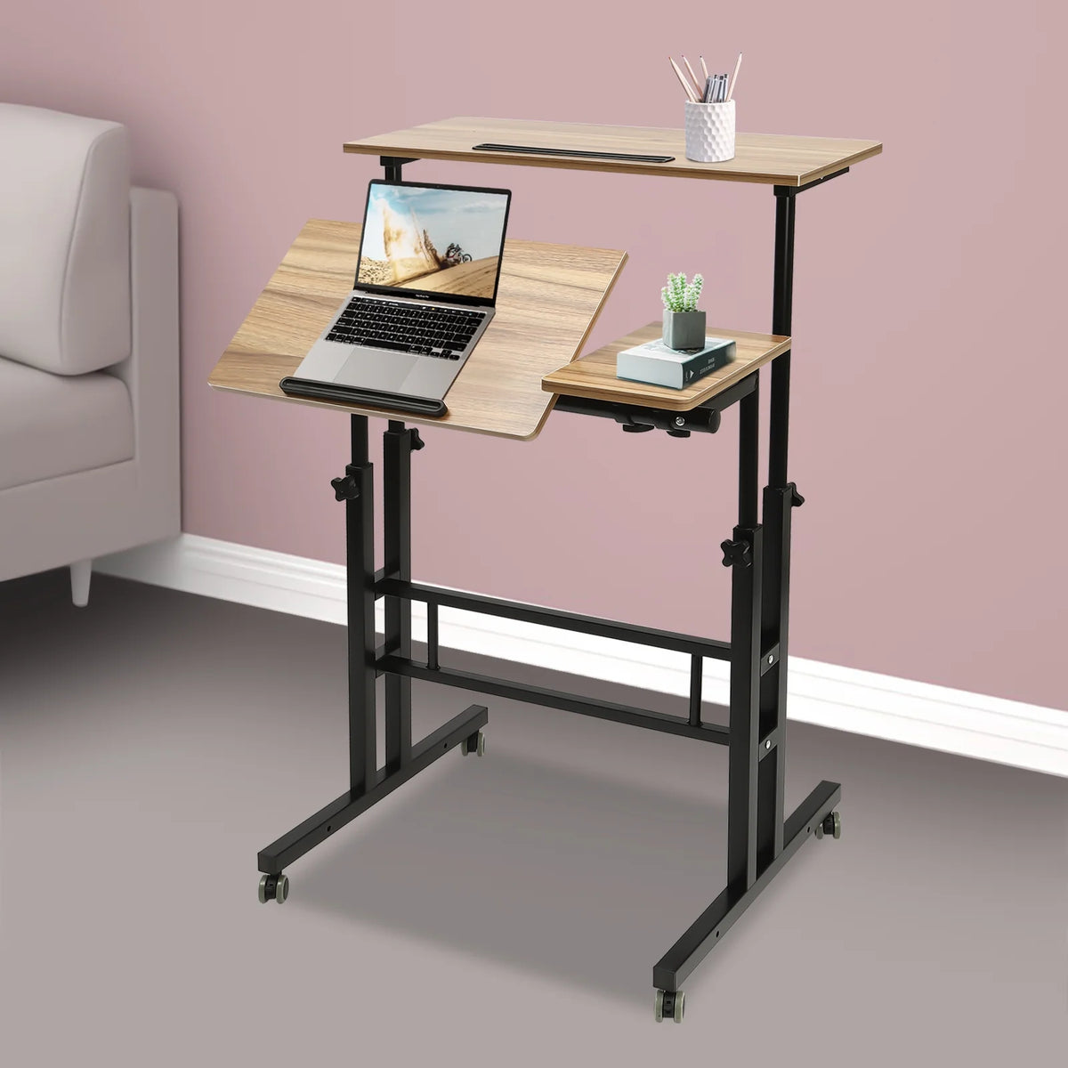 Mobile Stand Up Desk with Wheels W568
