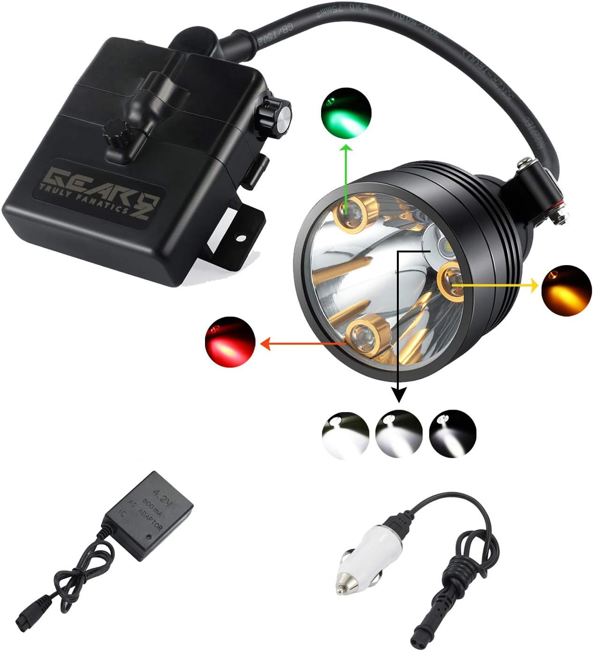 Rechargeable Waterproof Headlamp with 4 LEDs (White Red Green Amber) R6993