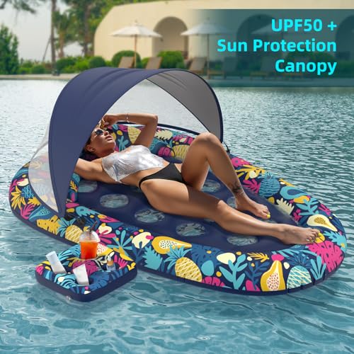 XL Inflatable Pool Float with Canopy Cup Holder N1776