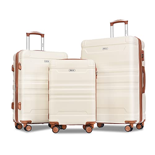 Brown and Ivory 4-Piece Expandable Hardside Suitcase Set Y575