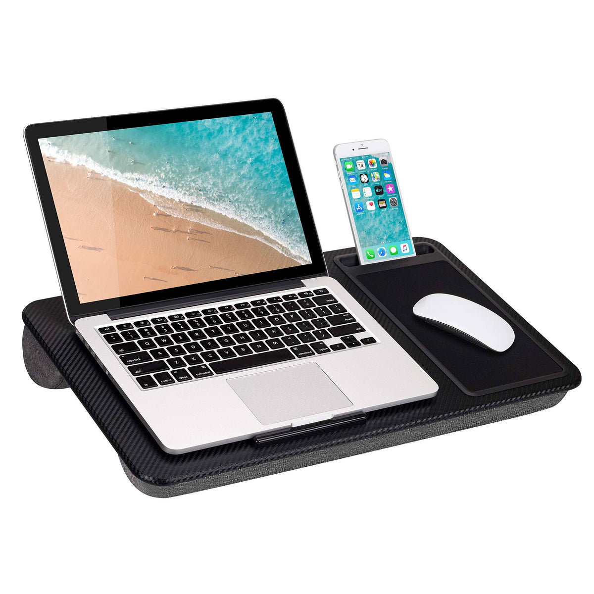 Black Home Office Lap Desk with Device Ledge, Mouse Pad, and Phone Holder P643259