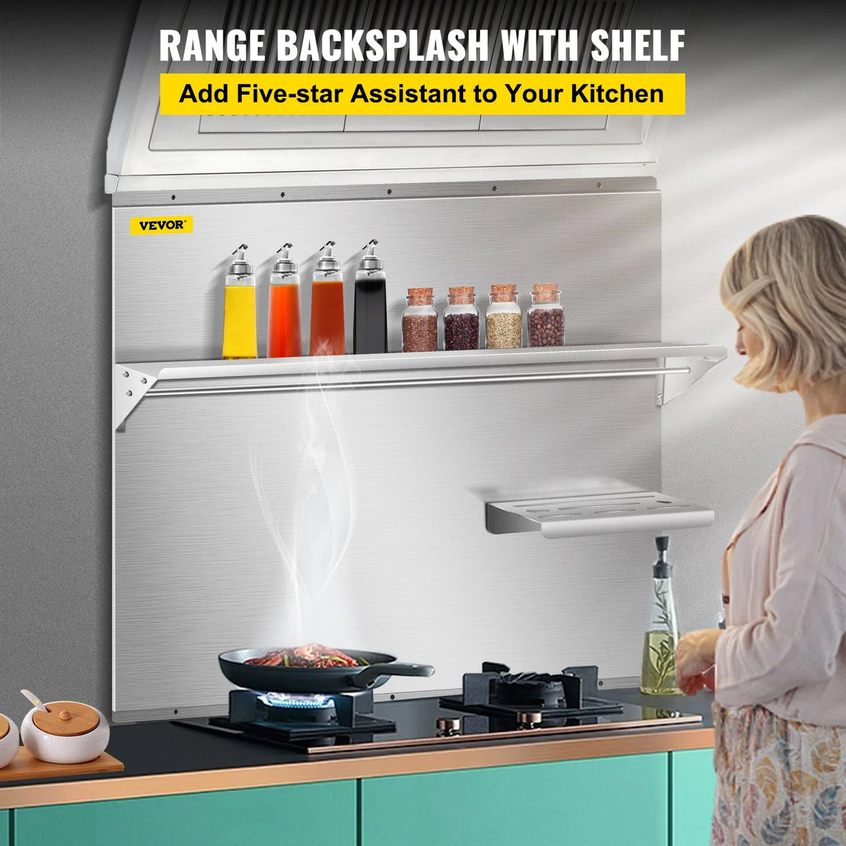 36 x 30.7 in. Stainless Steel Range Backsplash with Shelf F4324