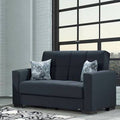 Chenille Dark Blue Square Arm Loveseat E637