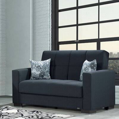 Chenille Dark Blue Square Arm Loveseat E637