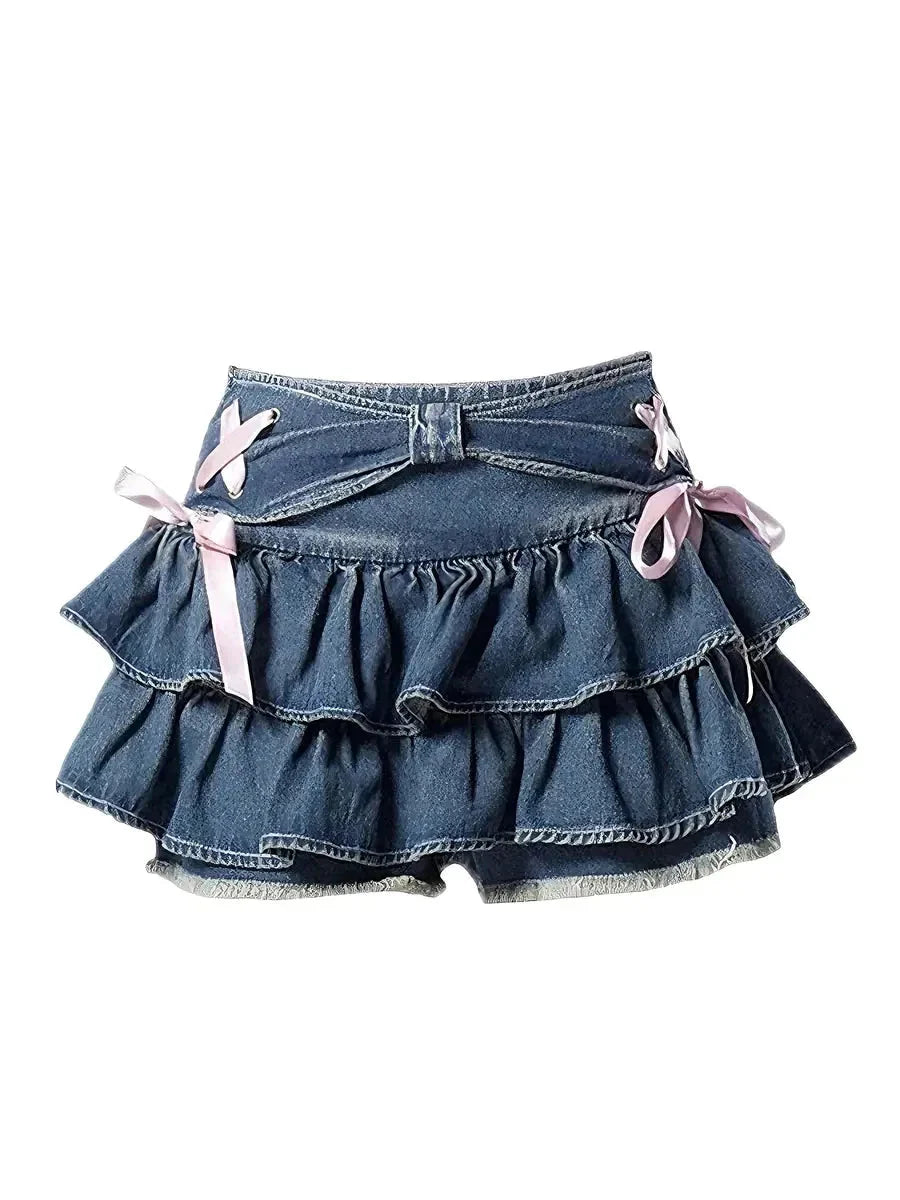 Ribbon Lace Up Ruffle Mini Skirt E989811