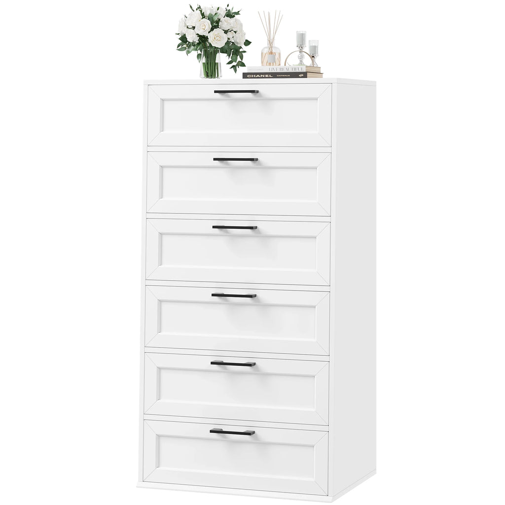 White 6 Drawer Tall Dresser W2734