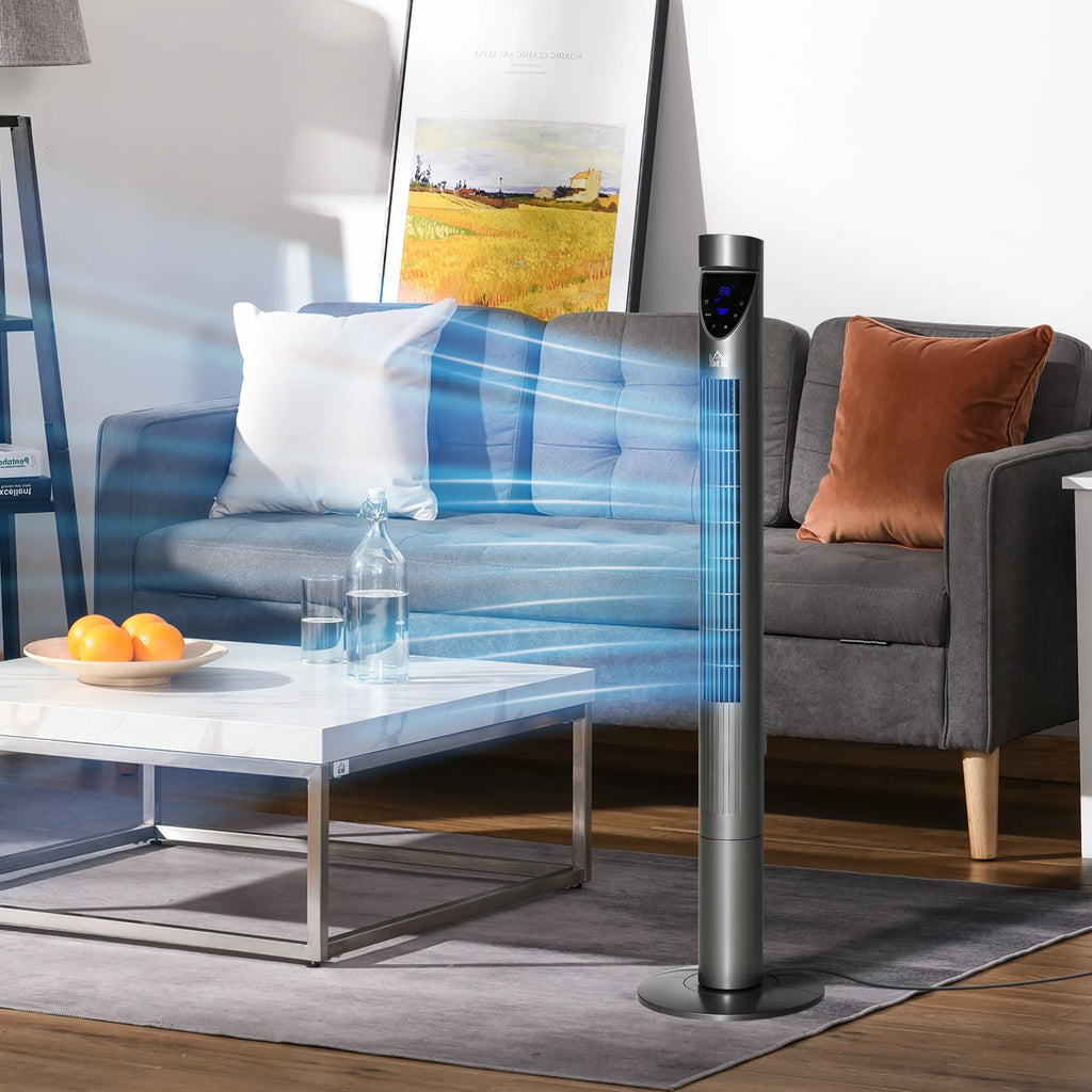 46 Tower Fan with Air Filter, Oscillating, 3 Speeds, 12H Timer, Remote Control, Grey X12035