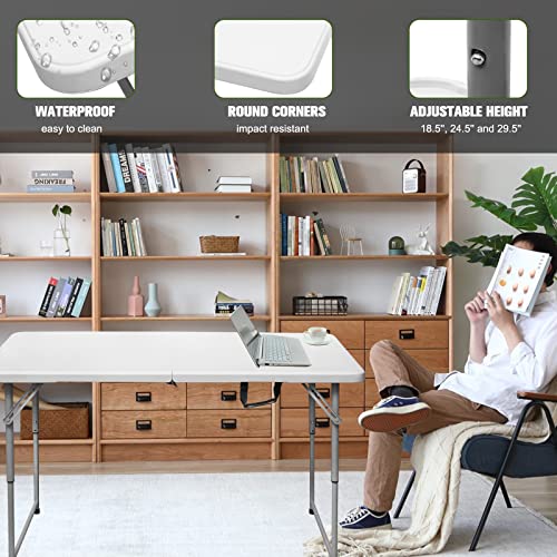 4 Foot Heavy Duty Plastic Folding Table with Carrying Handle I337