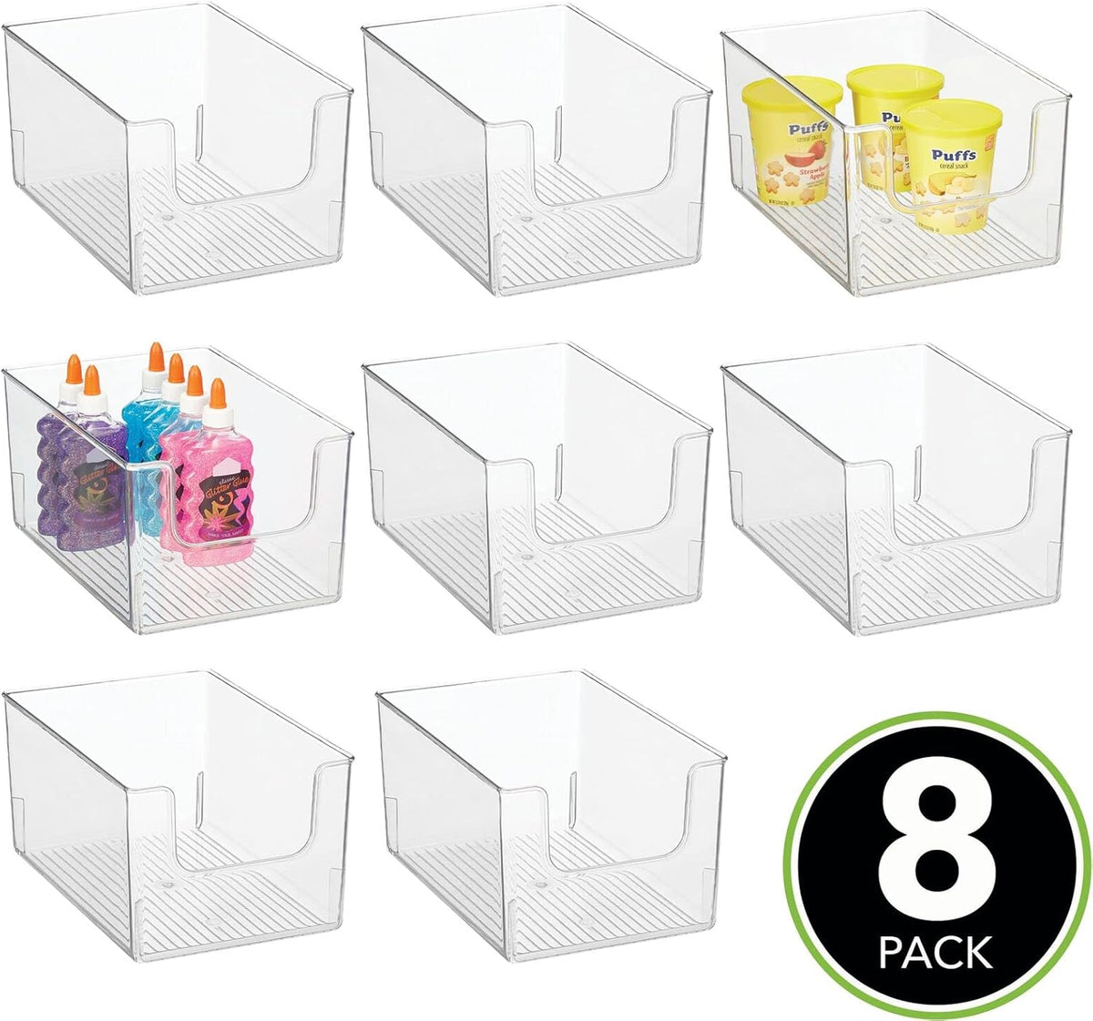 Clear 8 Pack Stackable Plastic Storage Organizer Bin Basket N6303