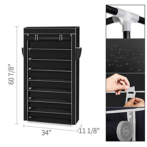 10 Tiers Shoe Rack with Dustproof Cover Shoe Storage Cabinet Organizer, Black X8370