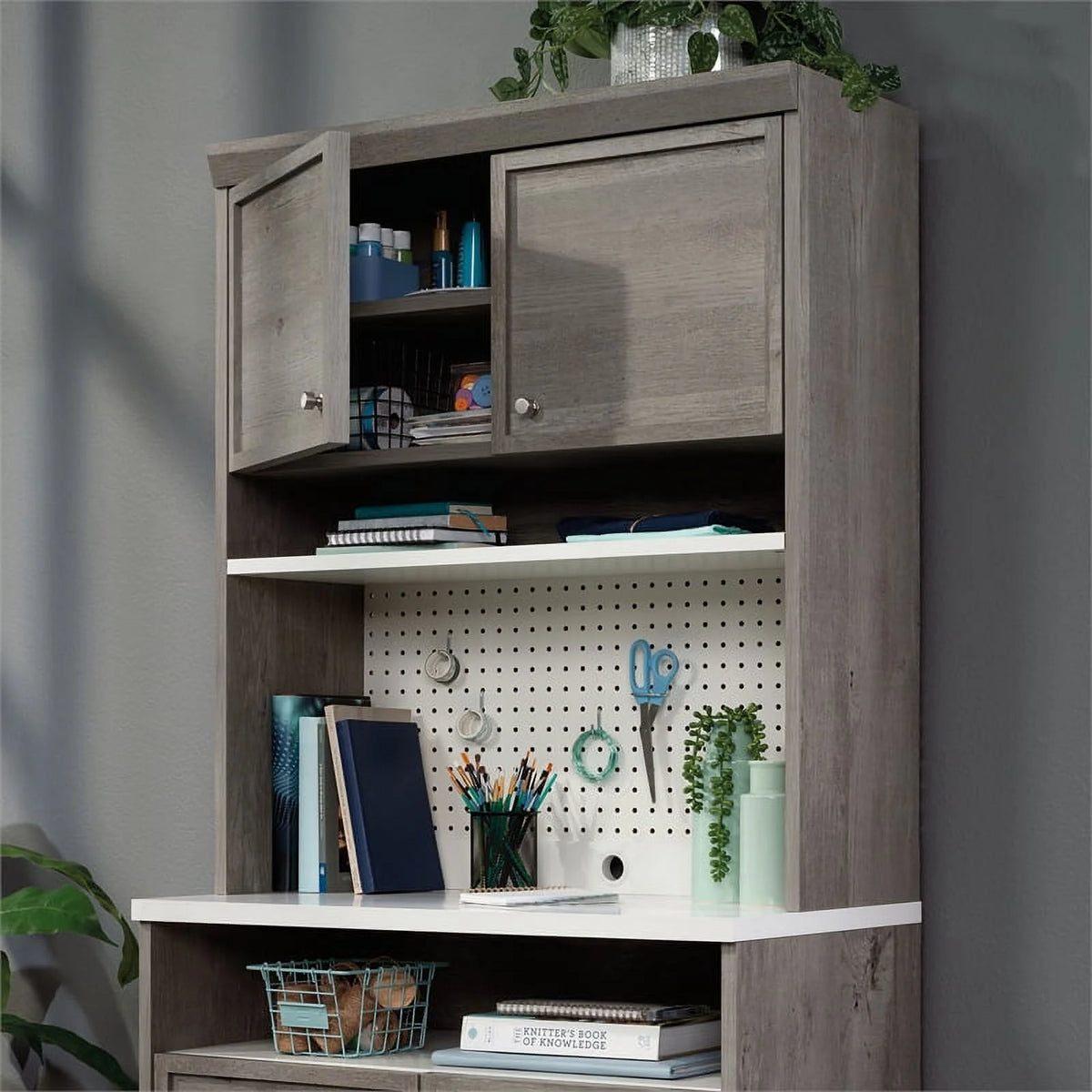 Engineered Wood Storage Hutch in Mystic Oak Finish B640997