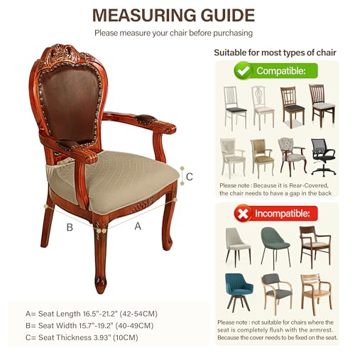 Grey Set of 4 Jacquard Stretch Dining Chair Seat Covers with Armrest X15773
