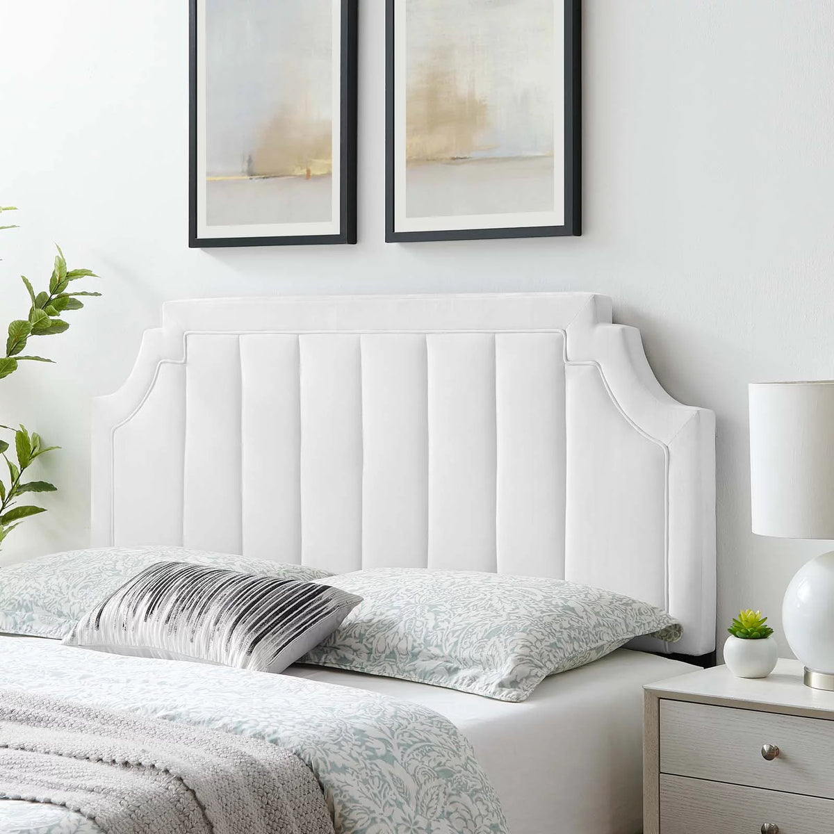 White Channel Tufted Performance Velvet Full/Queen Headboard J19287