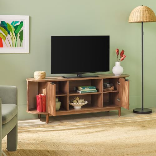 60 Inch Coastal Oak TV Stand with Sliding Doors C9600