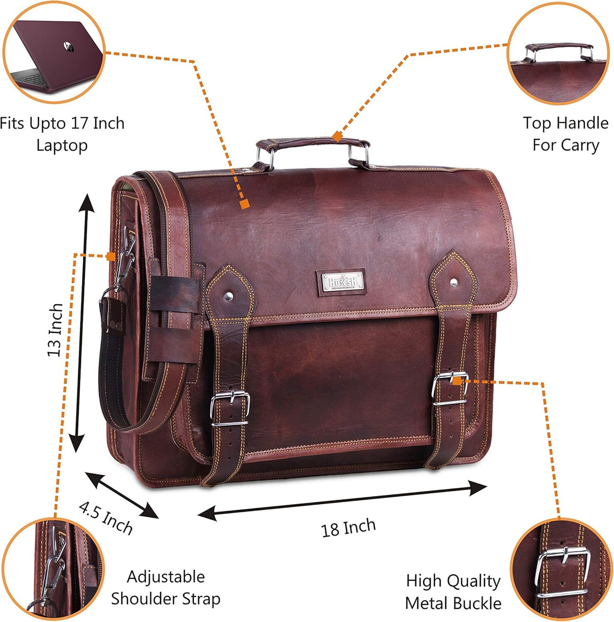 18 Inch Brown Leather Briefcase J43034