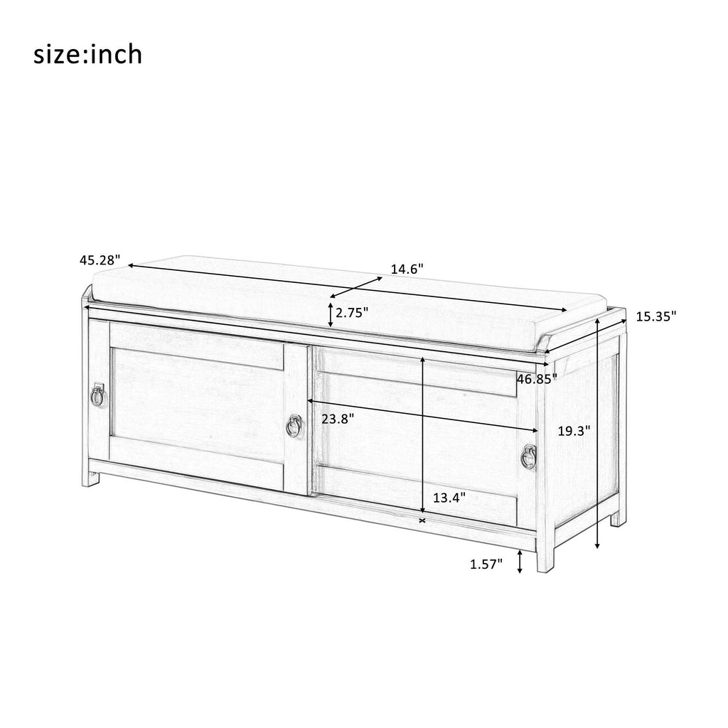 Grey Wood Storage Bench with 2 Cabinets S806