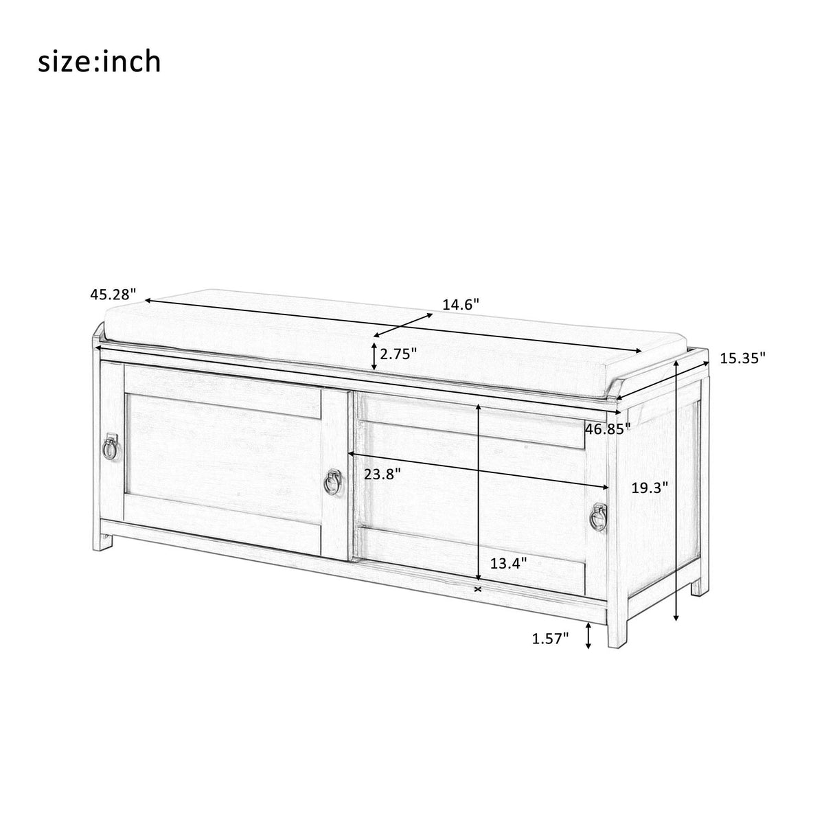Grey Wood Storage Bench with 2 Cabinets S806
