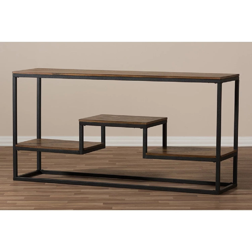 Antique Black Metal Distressed Wood Console Table Y817554