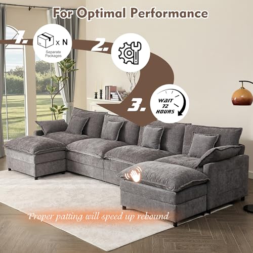 Black Chenille U Shaped Modular Sectional Sofa with Ottoman M811