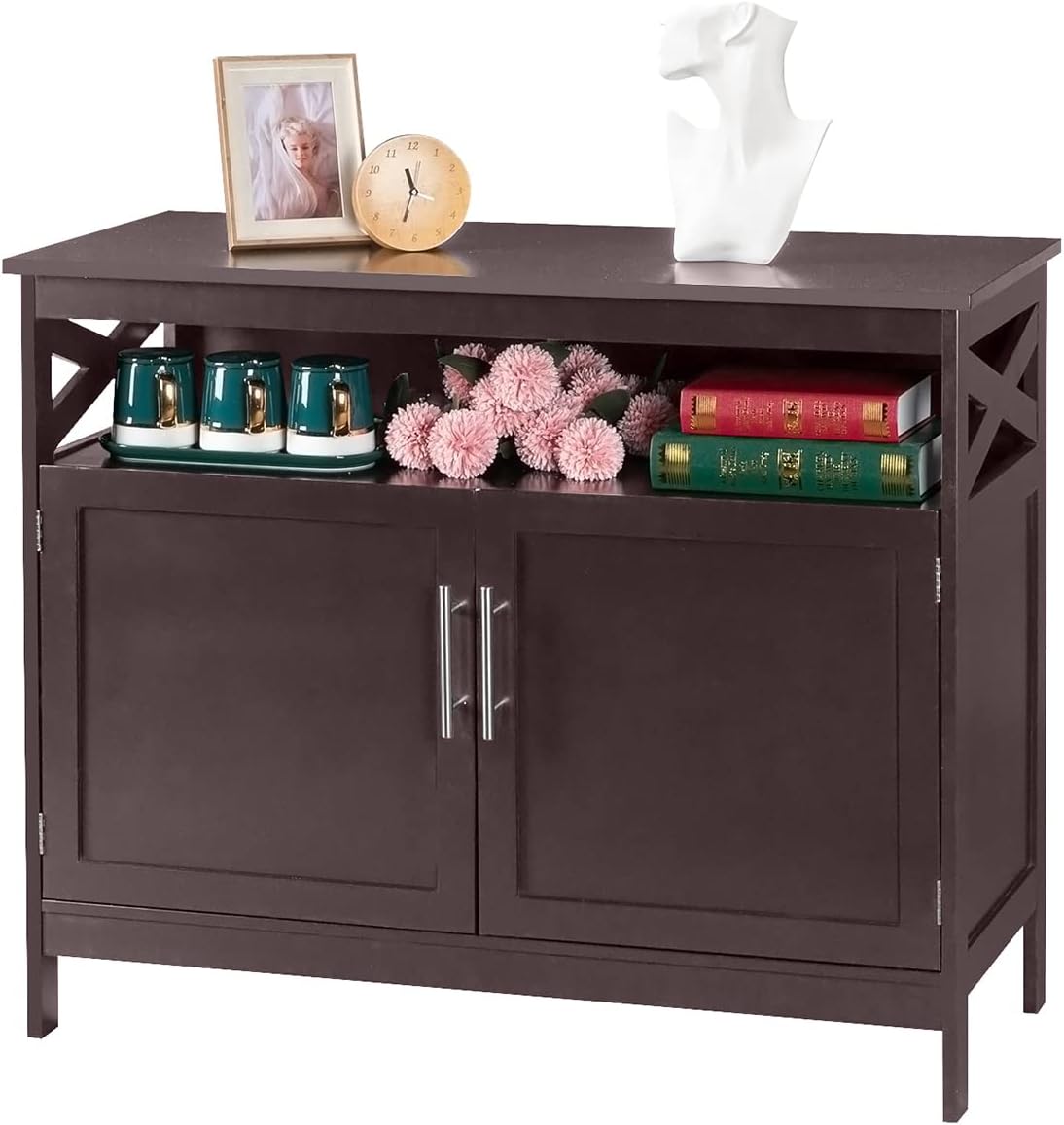 Ivory White Kitchen Sideboard Buffet Storage Cabinet with 2 Drawers Z411