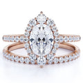 Vintage Oval Cut Real Diamond Pave Wedding Ring Set in 10k Rose Gold V732603
