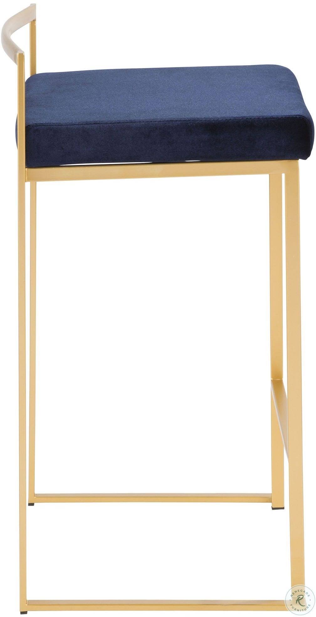 Gold Blue Velvet Stackable Counter Stool Set of 2 F34169