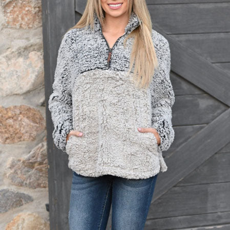 Faux Fur Sherpa Fleece Pullover V8845