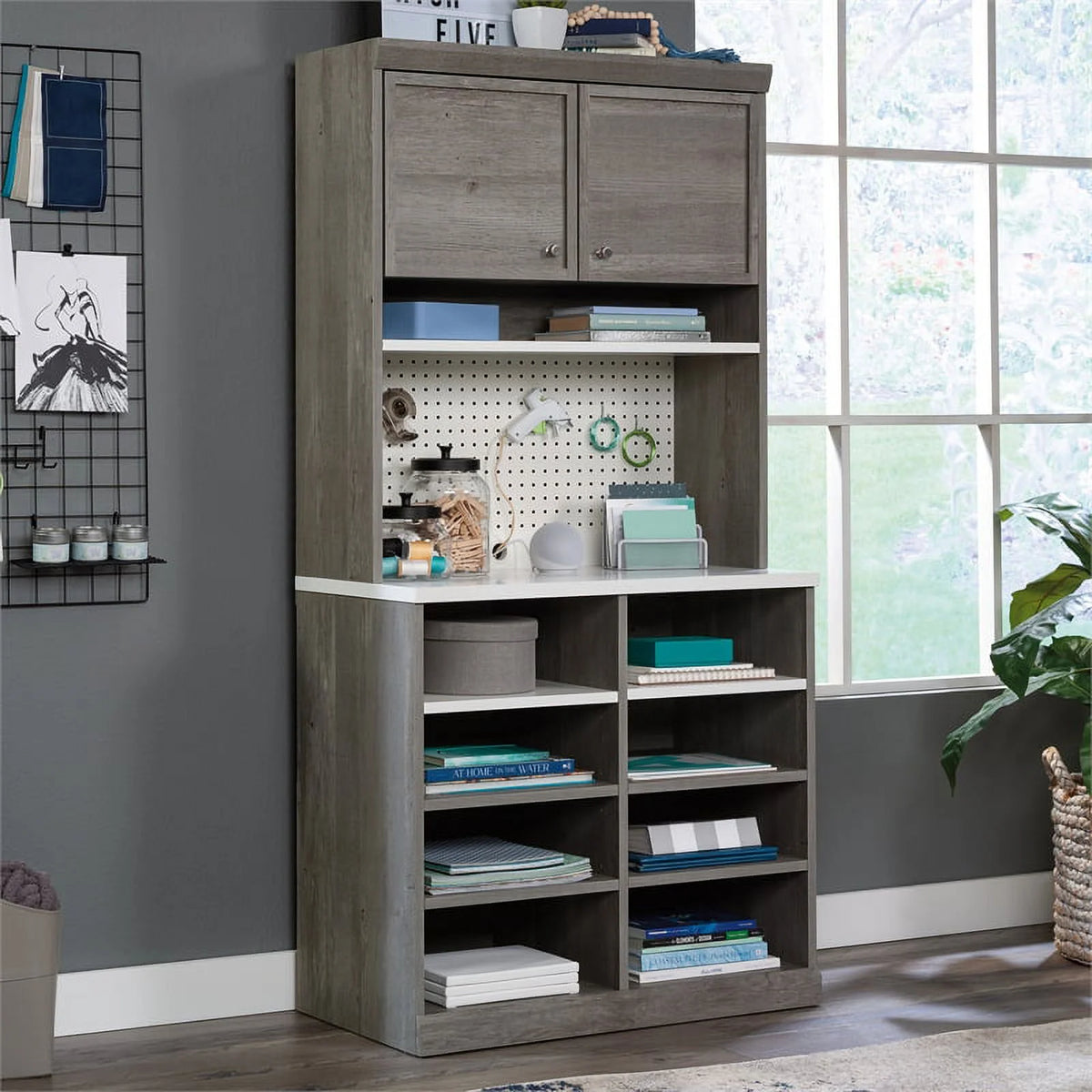 Engineered Wood Storage Hutch in Mystic Oak Finish B640997