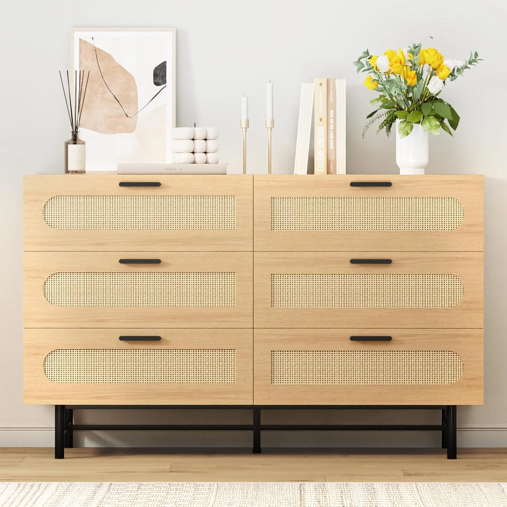 Black 6 Drawer Wood Dresser J957