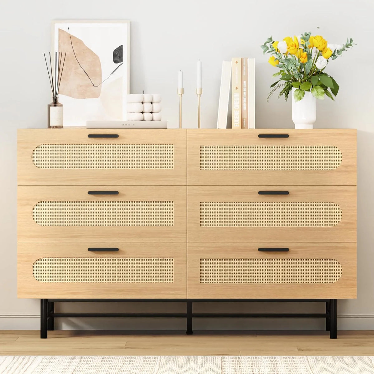 Black 6 Drawer Wood Dresser J957