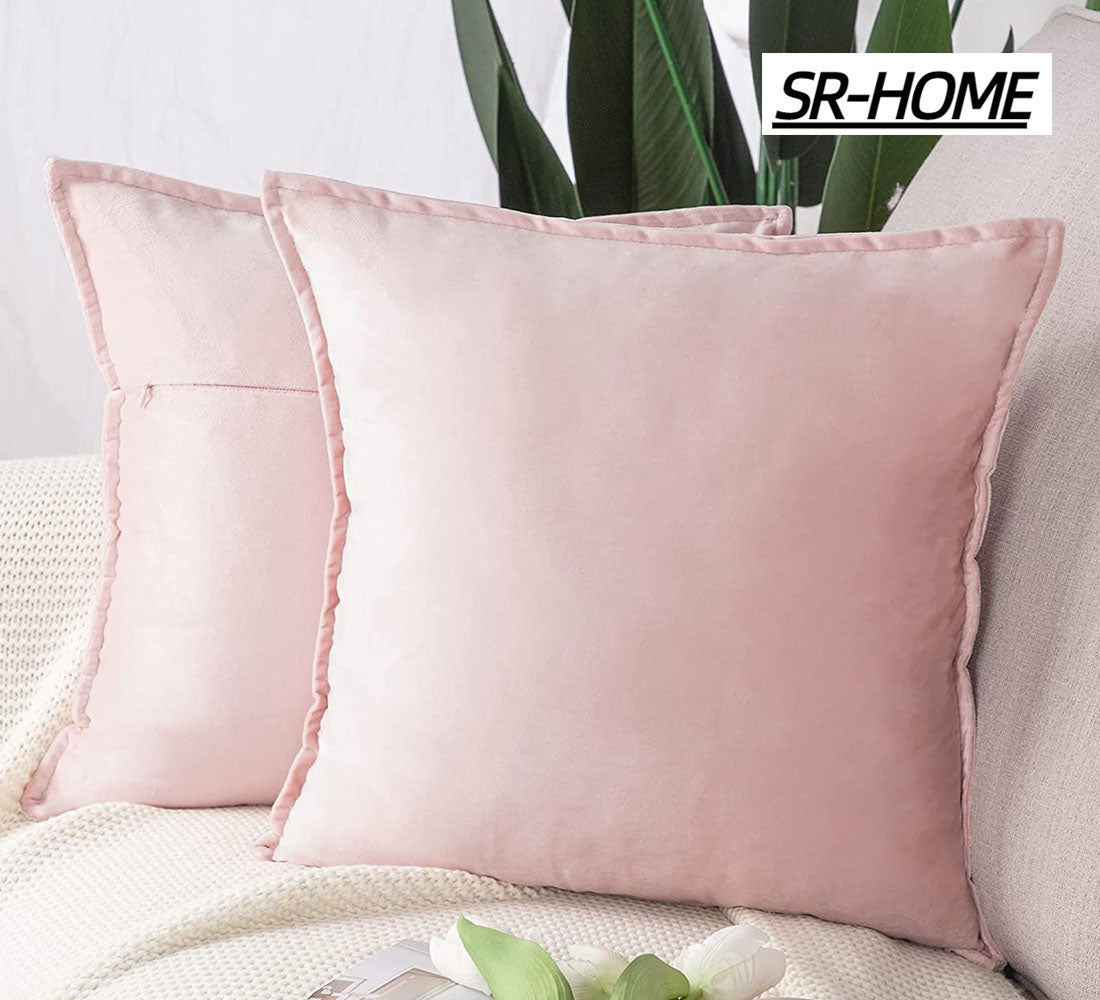 Set of 2 Velvet Decorative Throw Pillow Covers with Fringe Cushion Case Q49390
