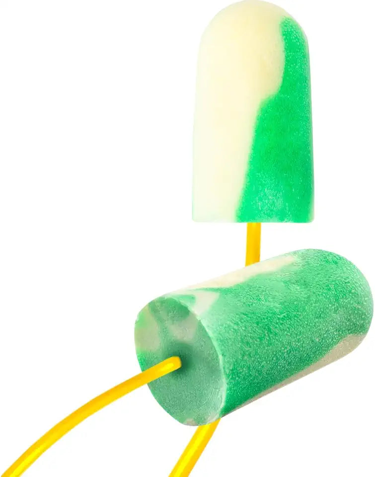 Bio-Based Corded Foam Ear Plugs 100-Pair NRR 32 Green/White Tapered Y955